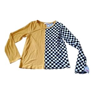 New Moa-Moa Yellow and Checkered Long Sleeve Shirt Girls Size Large